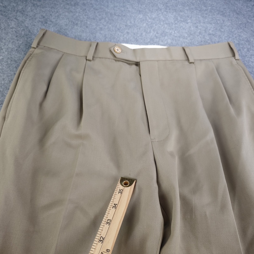 Brooks Brothers Madison Dress Pants Mens 35x32 Tan Pleated Cuffed 100% Wool - Picture 4 of 12